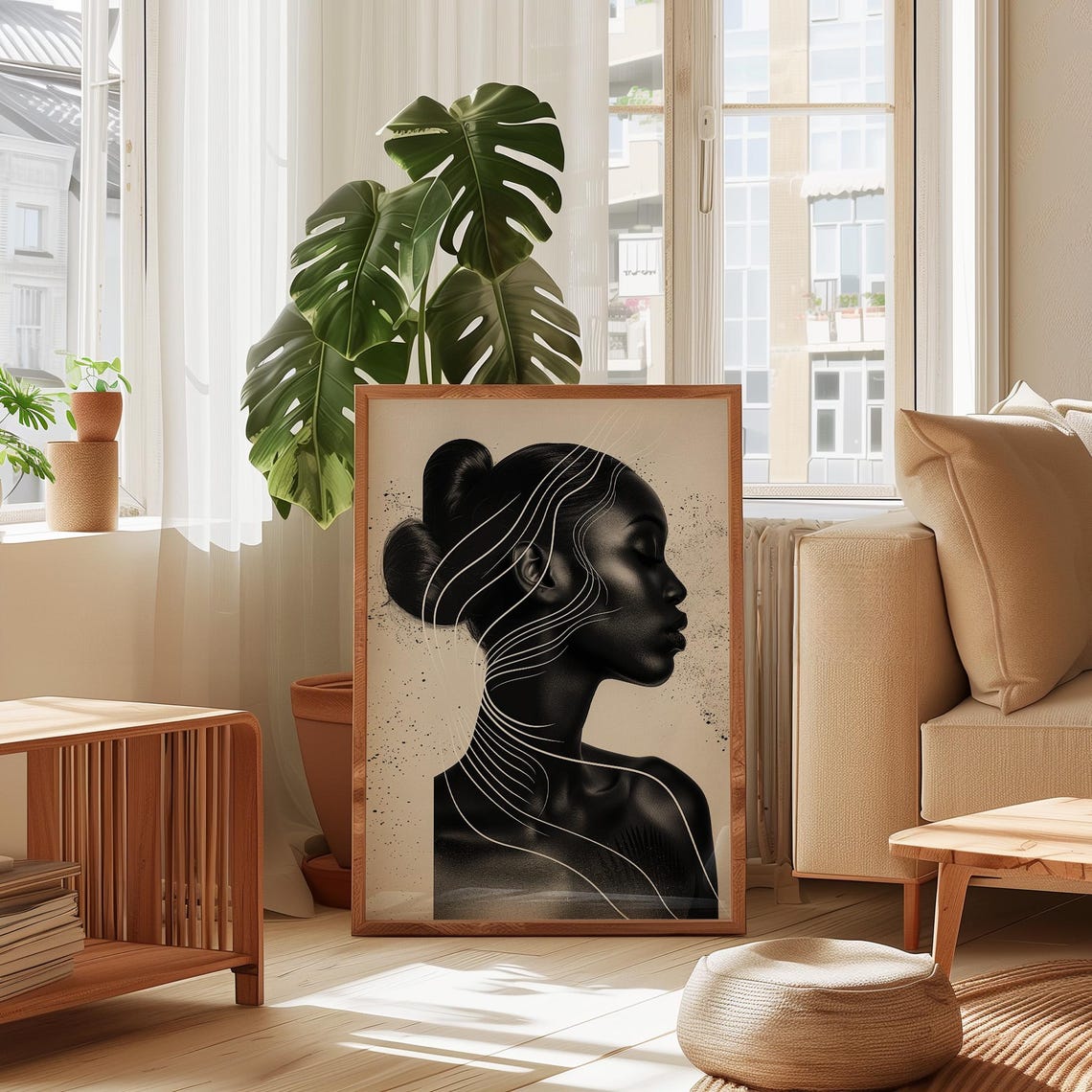 Black And White Woman Profile Elegant Line Art Portrait Wall Art - Image 2