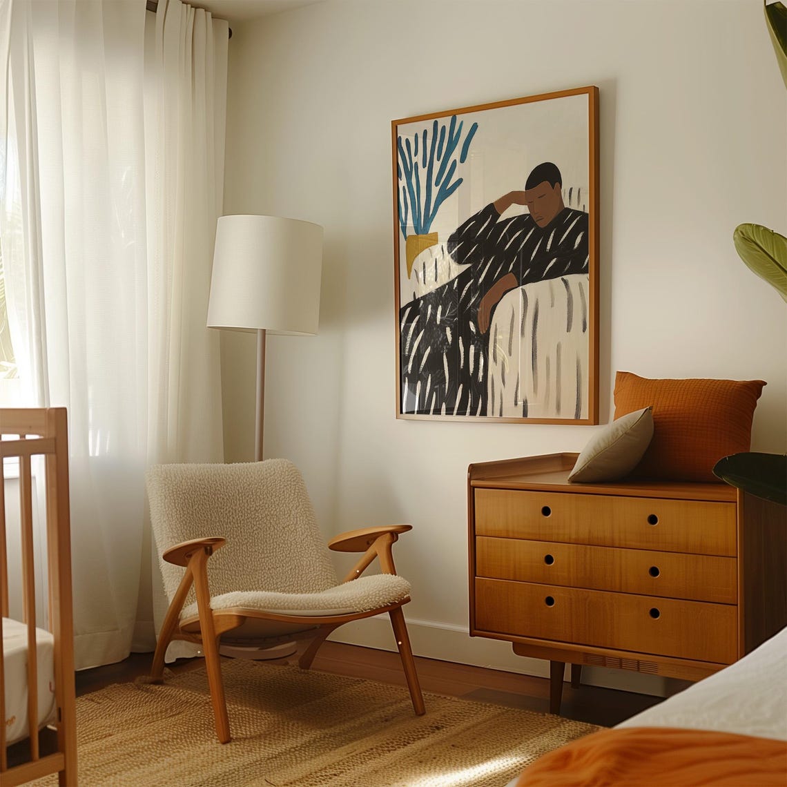 Reclining Figure in Chair With Blue Plant Minimalist Figure Poster - Image 3