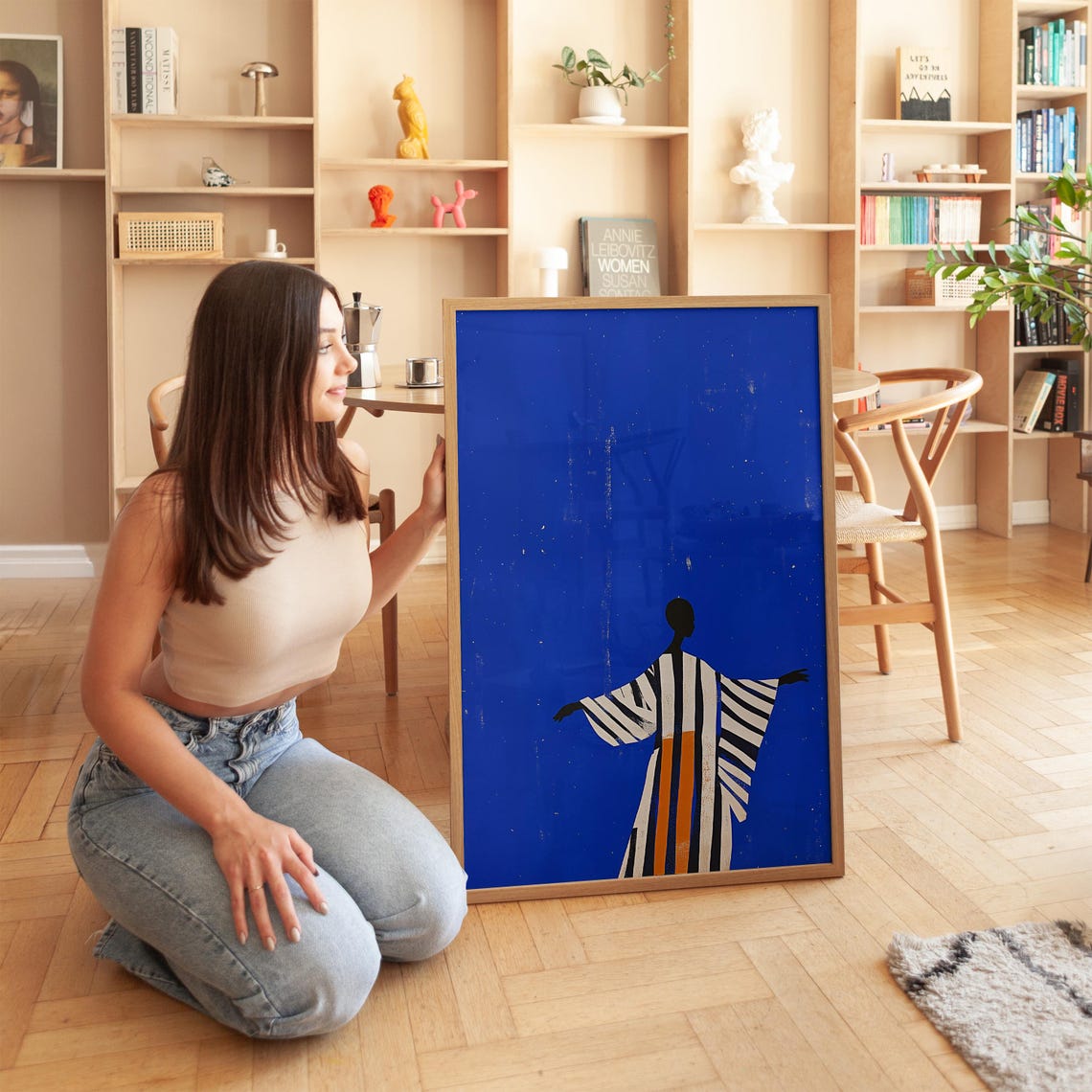 Tiny Striped Robe Figure Arms Outstretched Electric Blue Poster - Image 2