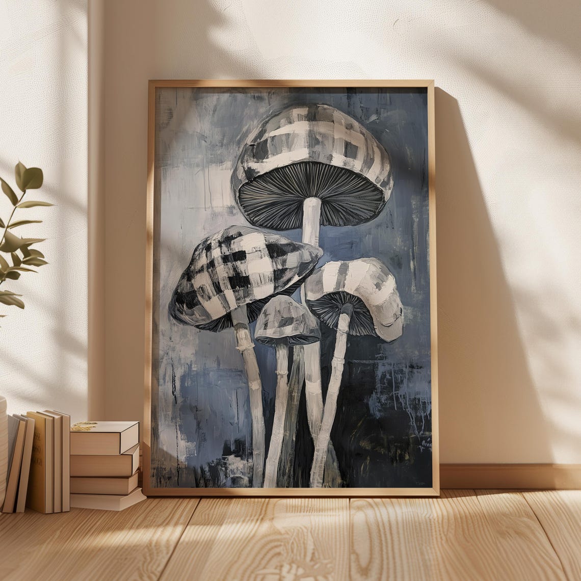 Black And White Checkered Mushroom Abstract Fungi Art Poster