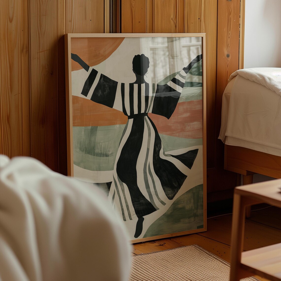 Dancing Woman In Striped Kimono Abstract Terracotta Sage Bold Artwork Poster - Image 4