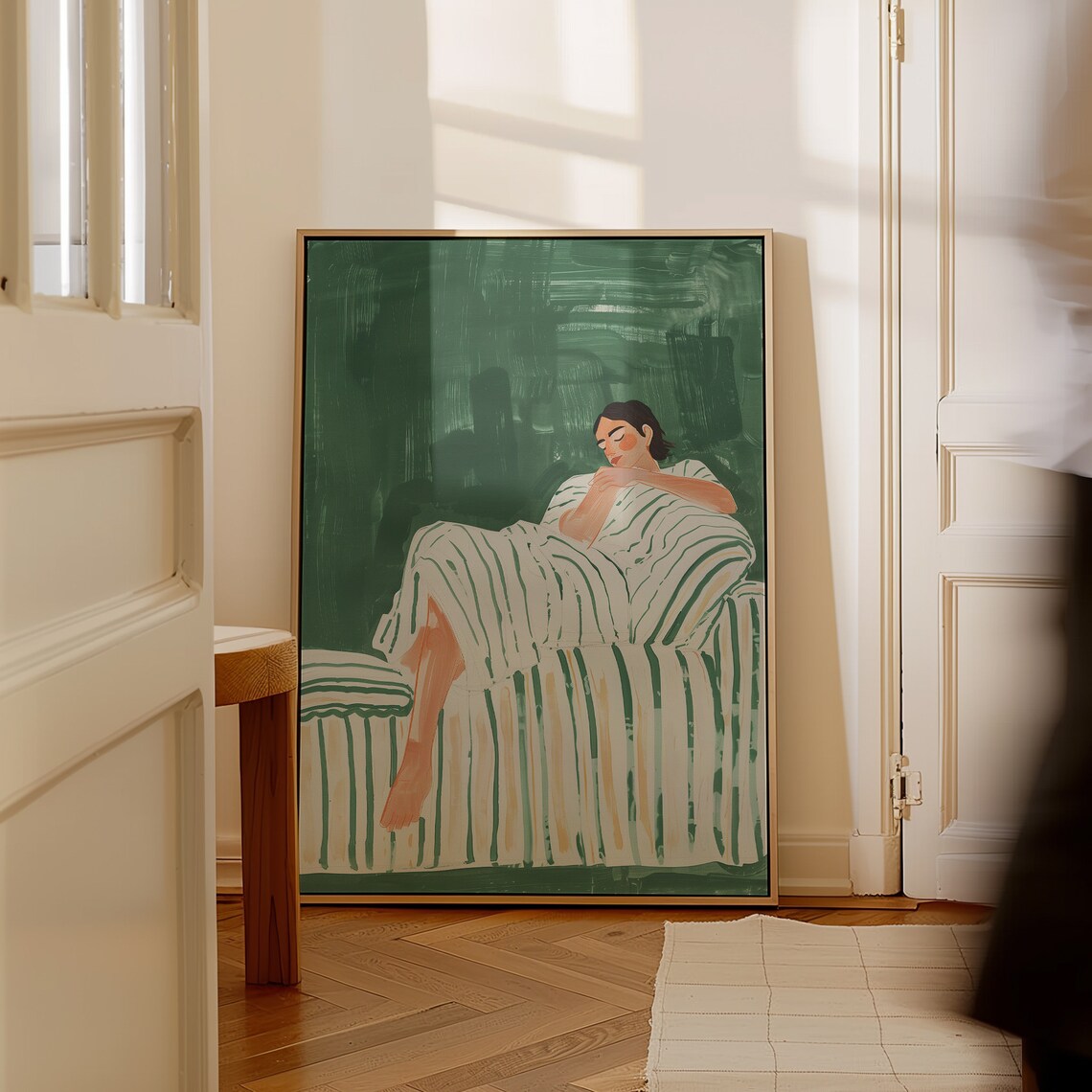 Emerald Green Abstract People Minimalist Living Room Art - Image 2