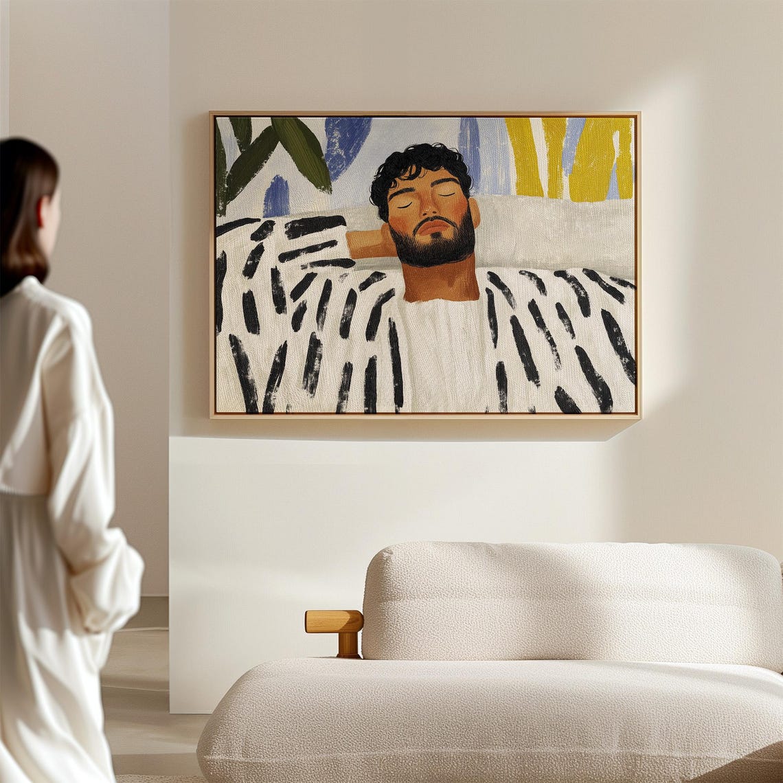 Bearded Man Sleeping Peacefully Under Zebra Striped Blanket Poster - Image 4