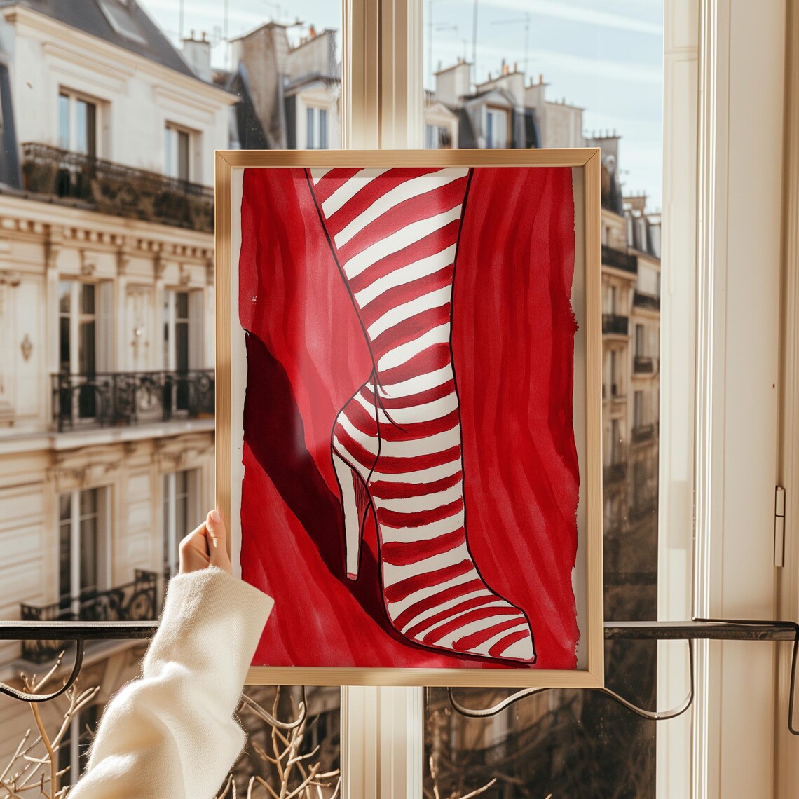 Red Striped High Heel Art Print, Bold Minimalist