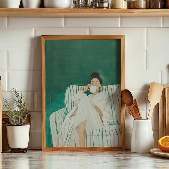 Emerald Green Abstract People Art Print, Minimalist