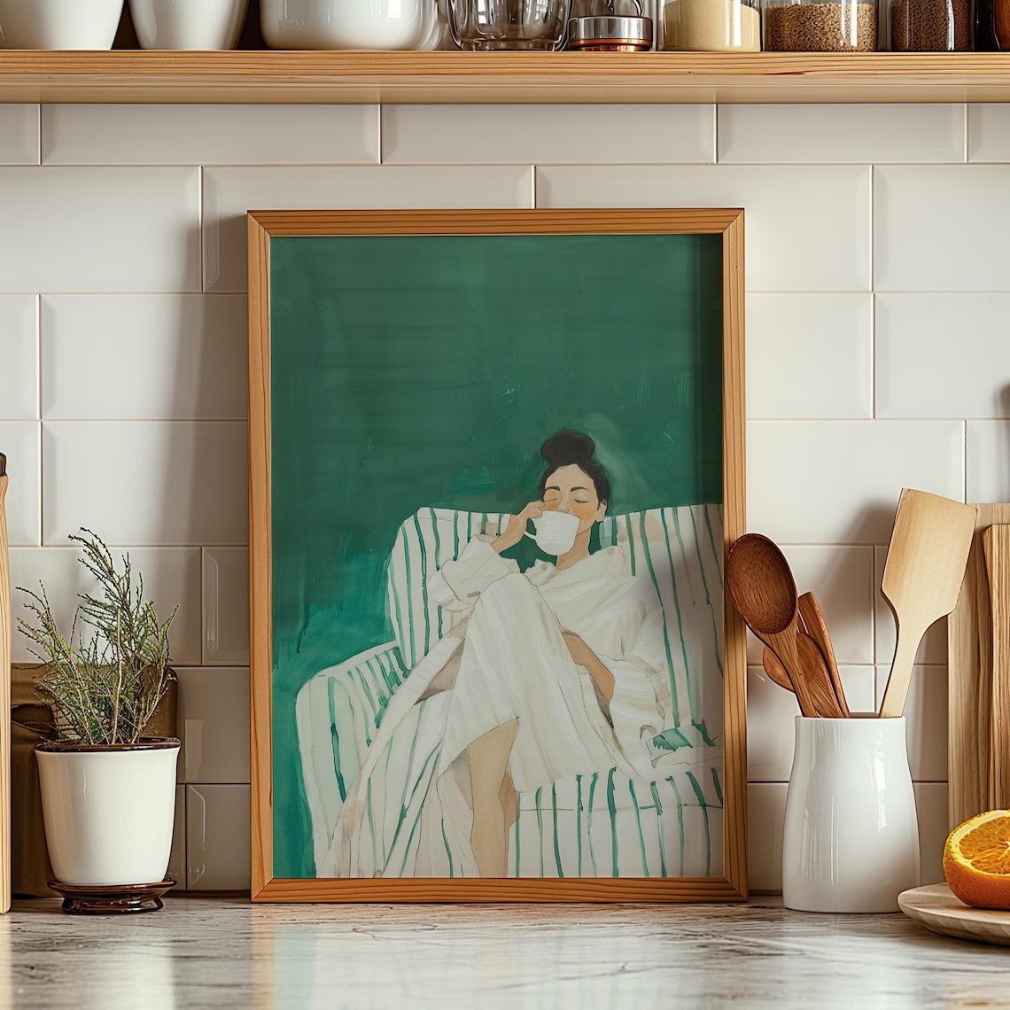 Emerald Green Abstract People Art Print, Minimalist