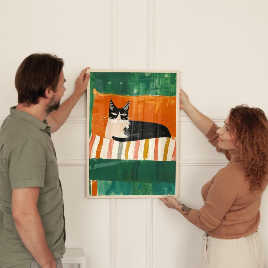 Black And White Cat Lounging Colorful Striped Blanket Bold Poster - Image 4