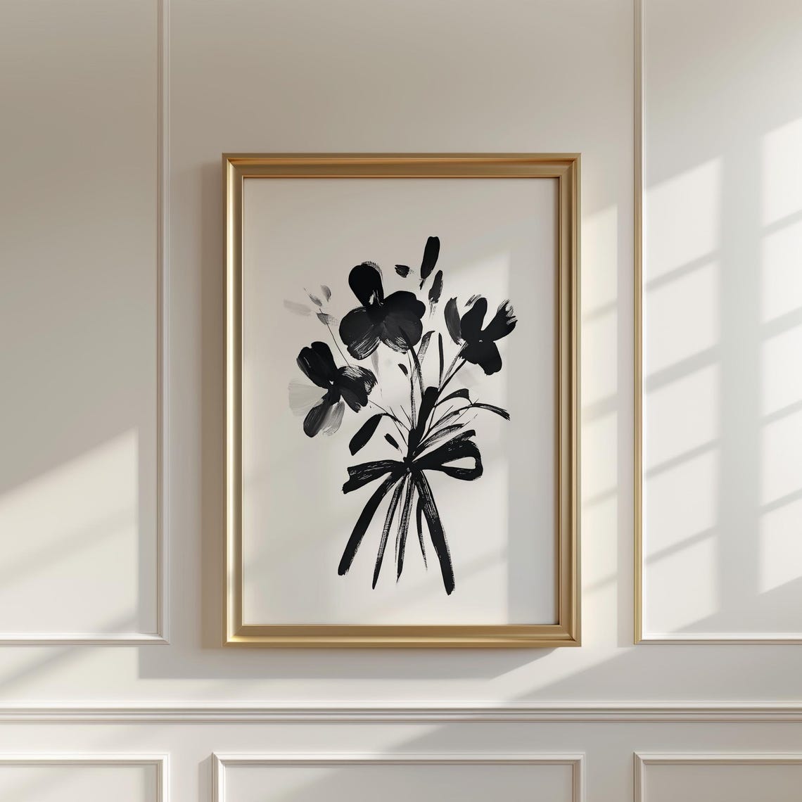 Black And White Floral Bouquet Ribbon Bow Ink Botanical Poster - Image 4