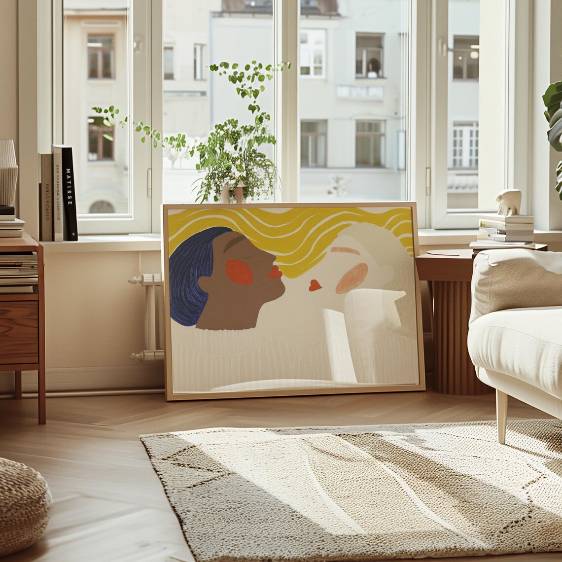 Two Women in Profile About to Kiss Beneath Golden Waves Poster - Image 4