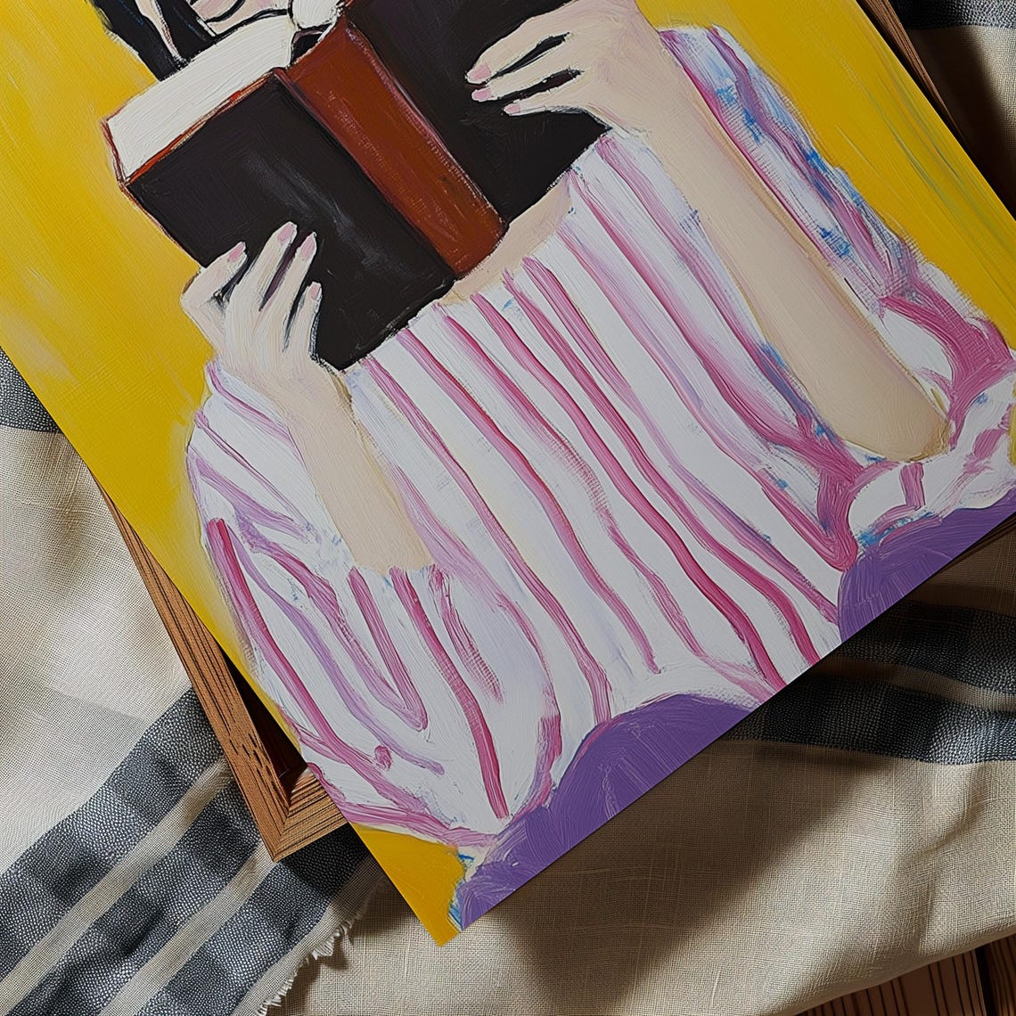 Woman Reading Book Bold Yellow Background Cozy Book Lover Art Poster - Image 3
