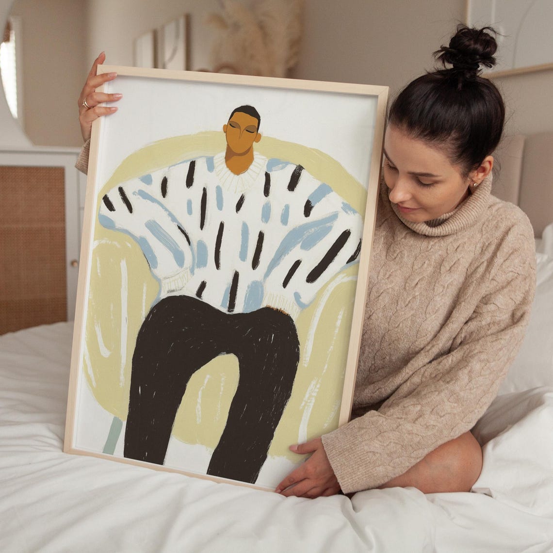 Minimalist Abstract Portrait Art Cozy Armchair Figure Print Modern Home Decor Wall Art Neutral Abstract Illustration - Image 5