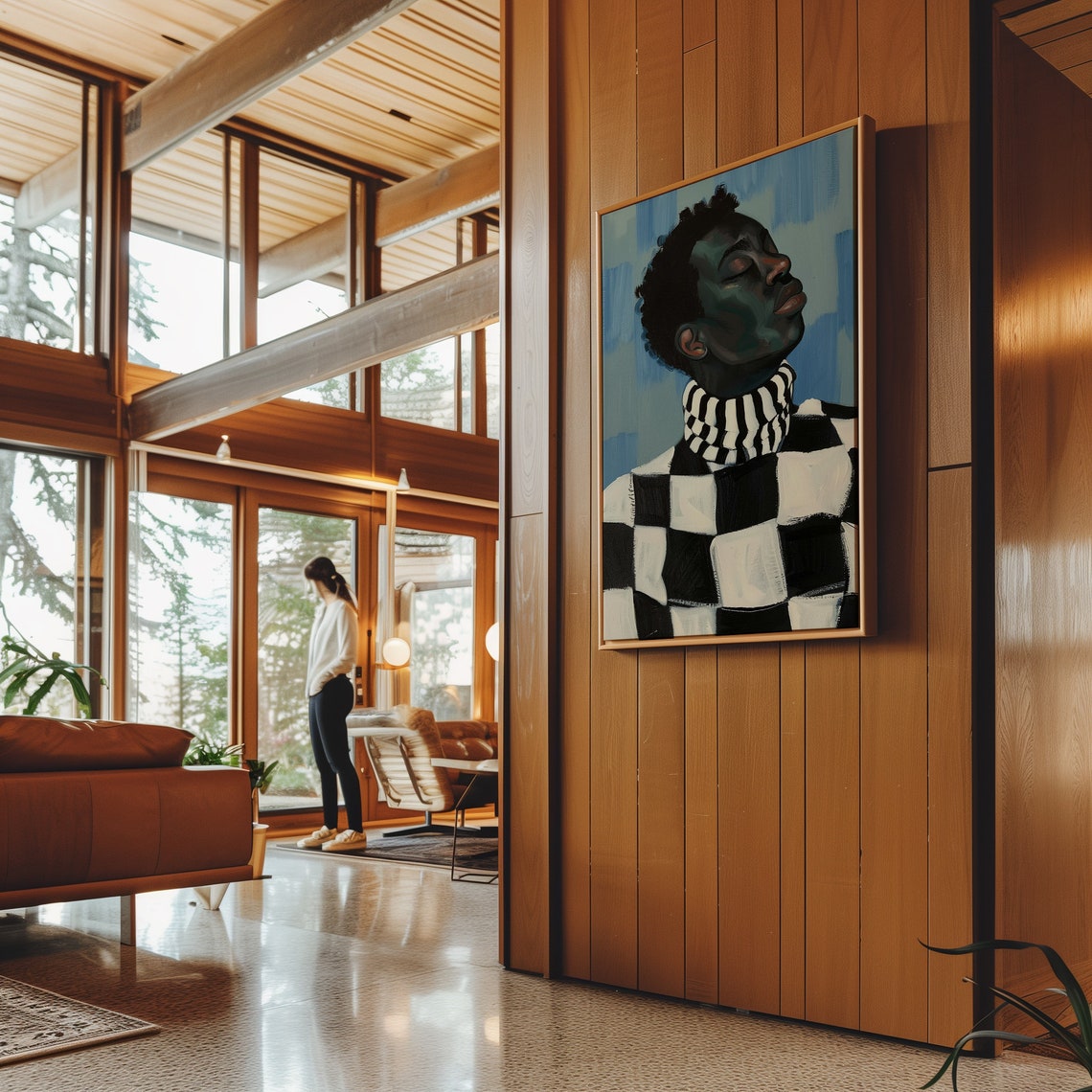 Proud Black Man Checkered Turtleneck Painterly Portrait Art Poster - Image 3