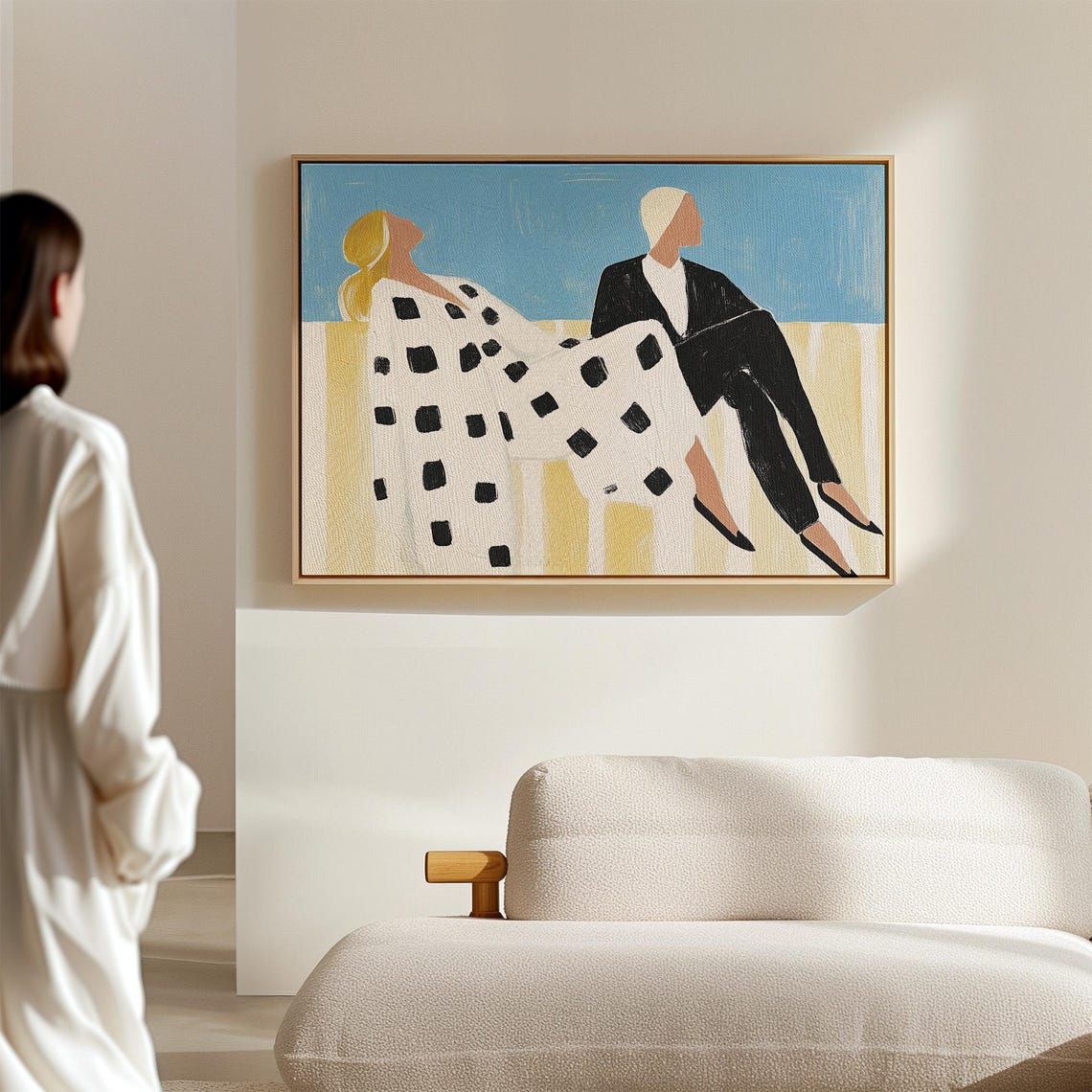Modern Minimalist Couple Art Print Abstract Figure Illustration Black And White Geometric Pattern Contemporary Wall Decor Serene Artwork - Image 2