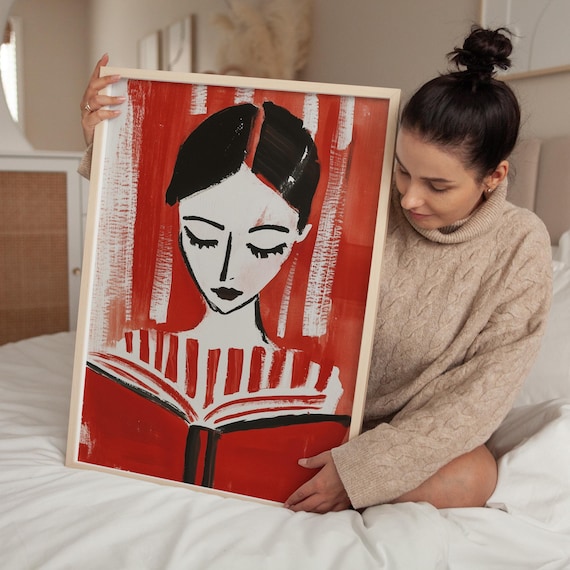 Modern Reading Woman Art Print, Book Lover Decor