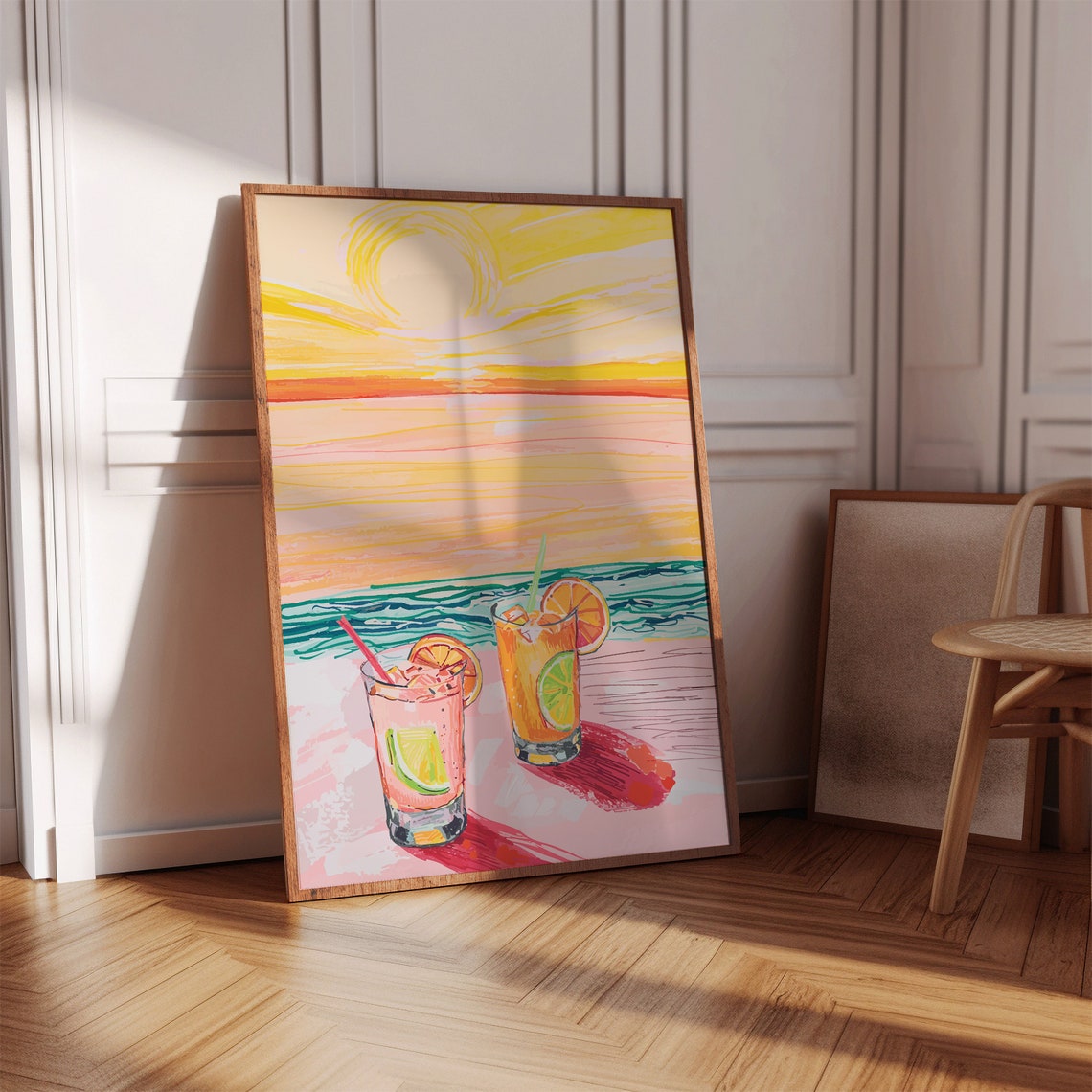 Beach Sunset Spritz Cocktails Ocean Waves Tropical Wall Poster