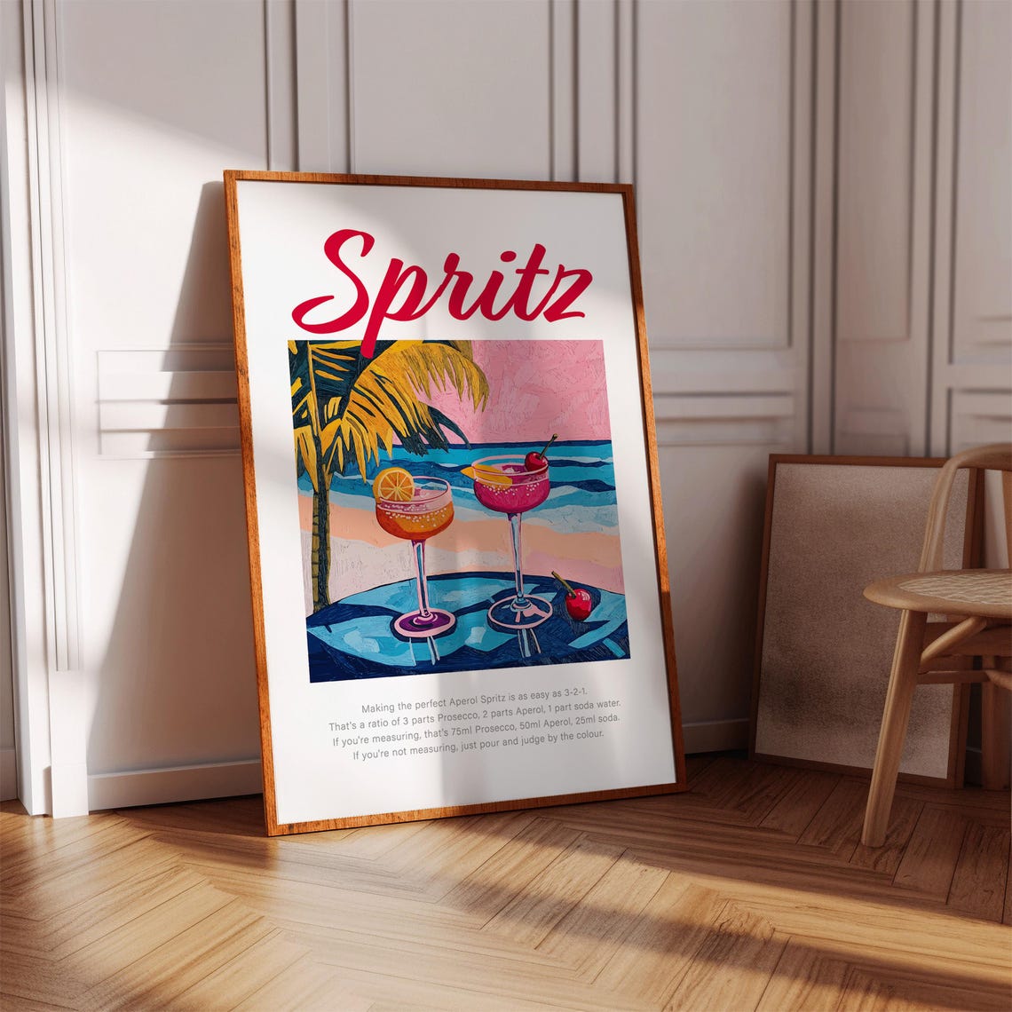 Spritz Aperol Cocktail Recipe Bar Cart Beach Illustration Art Print