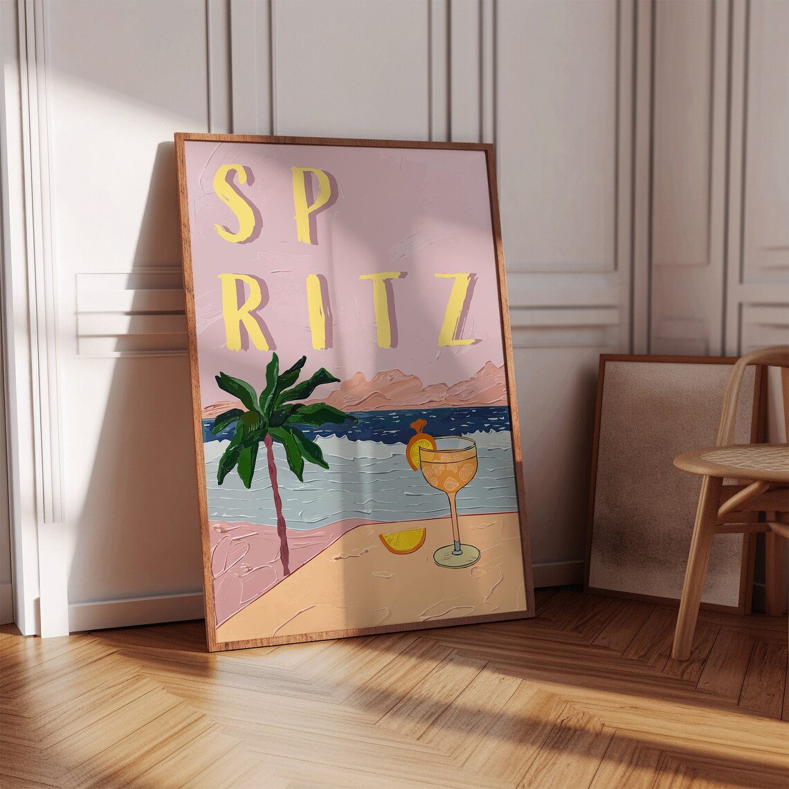 Spritz Cocktail Tropical Beach Pink Pastel Palm Tree Trendy Bar Wall Poster