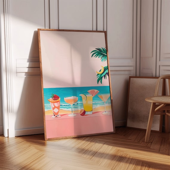 Coastal Alcohol Beach Print, Tropical Sunset Decor