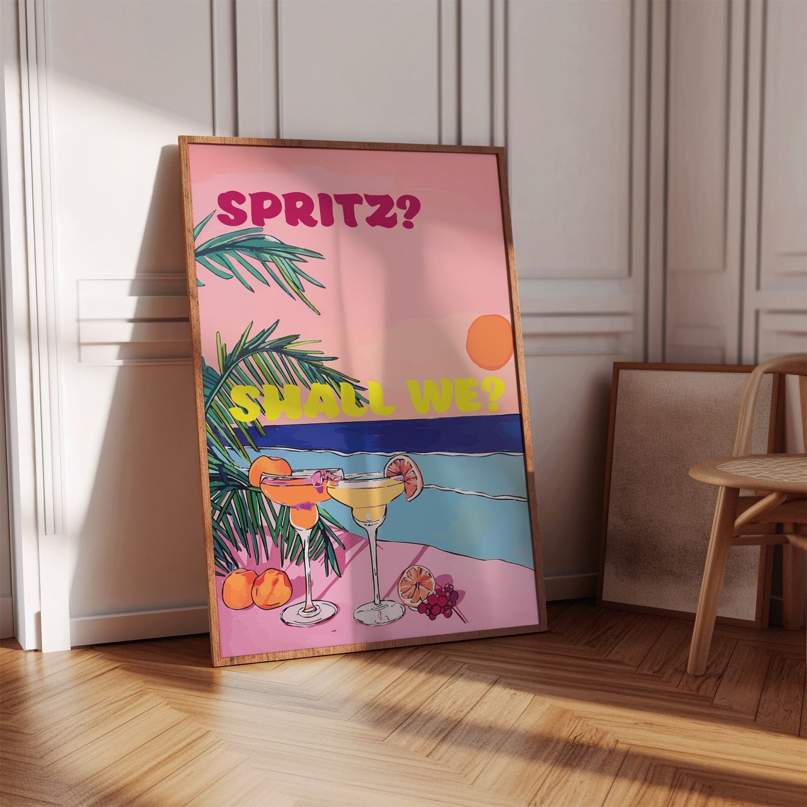 Spritz Shall We Pink Retro Cocktail Beach Sunset Bar Cart Poster