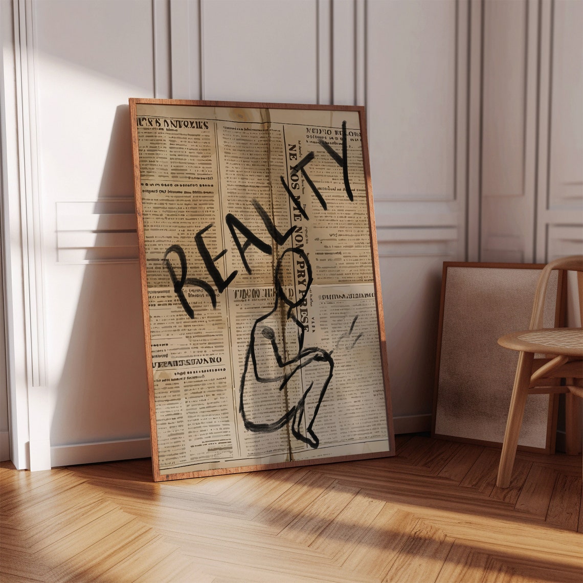 Reality Typography Vintage Newspaper Figure Sketch Gallery Poster