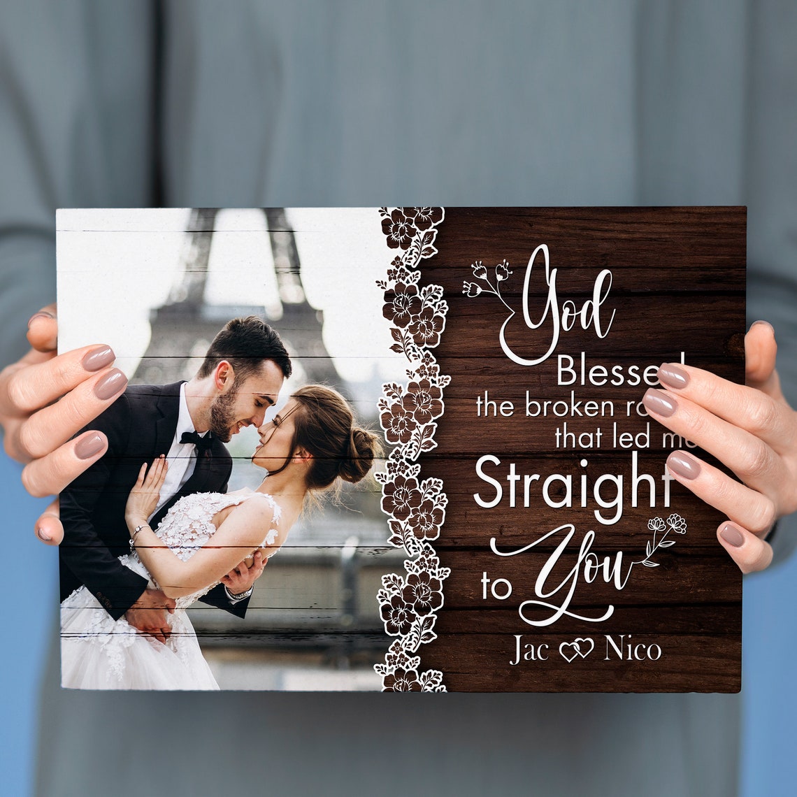 God Blessed The Broken Road Custom Couple Wedding Photo Poster - Image 4