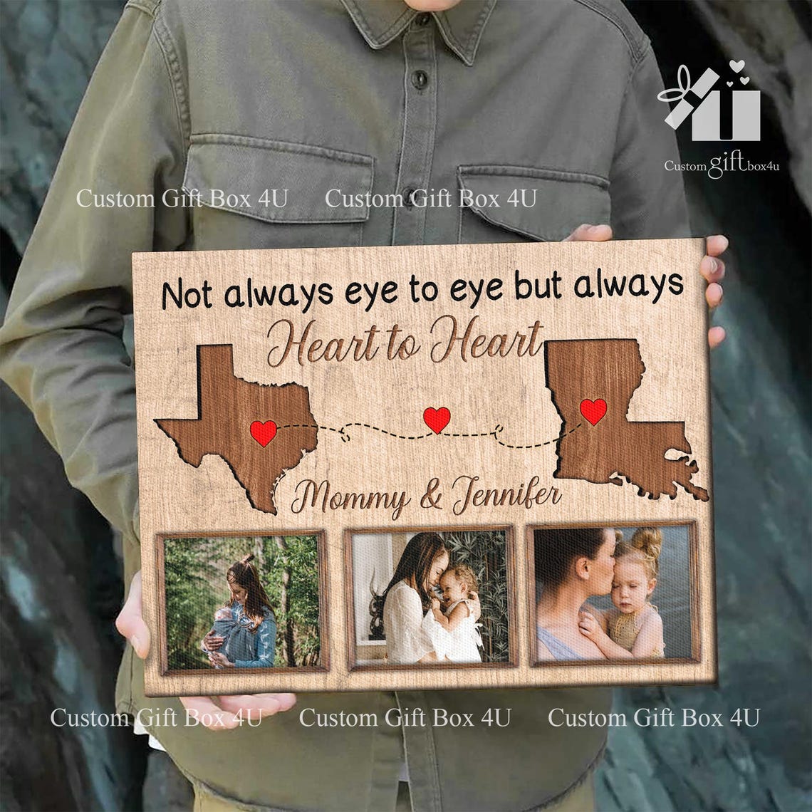 Heart To Heart Long Distance Map Texas Louisiana Custom Mom Poster - Image 5