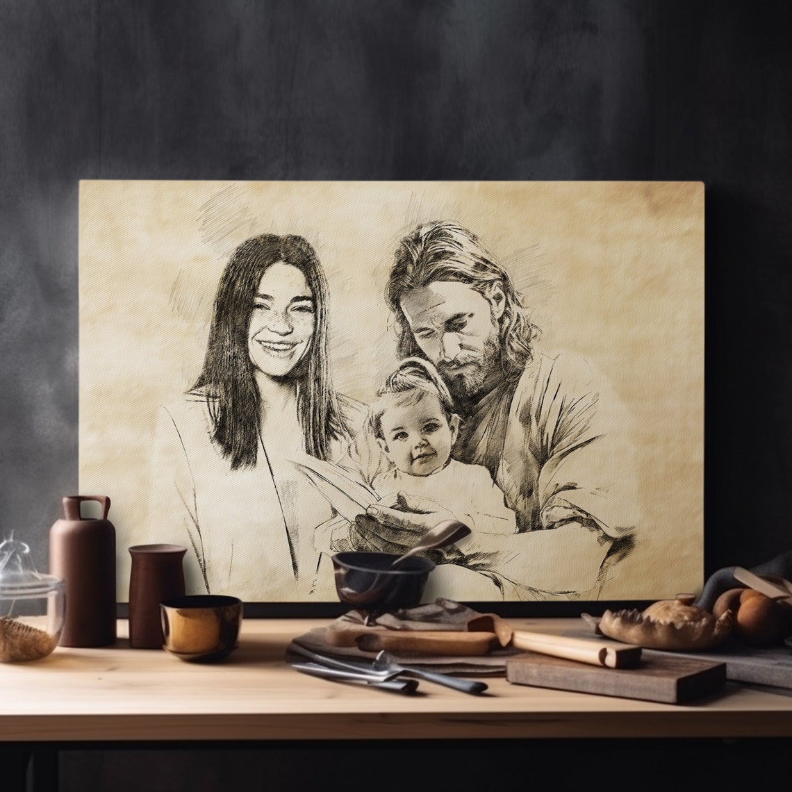 Personalized Your Child Safe In The Arms Of God Child And Mom Jesus Holding Baby Pencil Sketch Christ And Baby Christian Art - Image 4