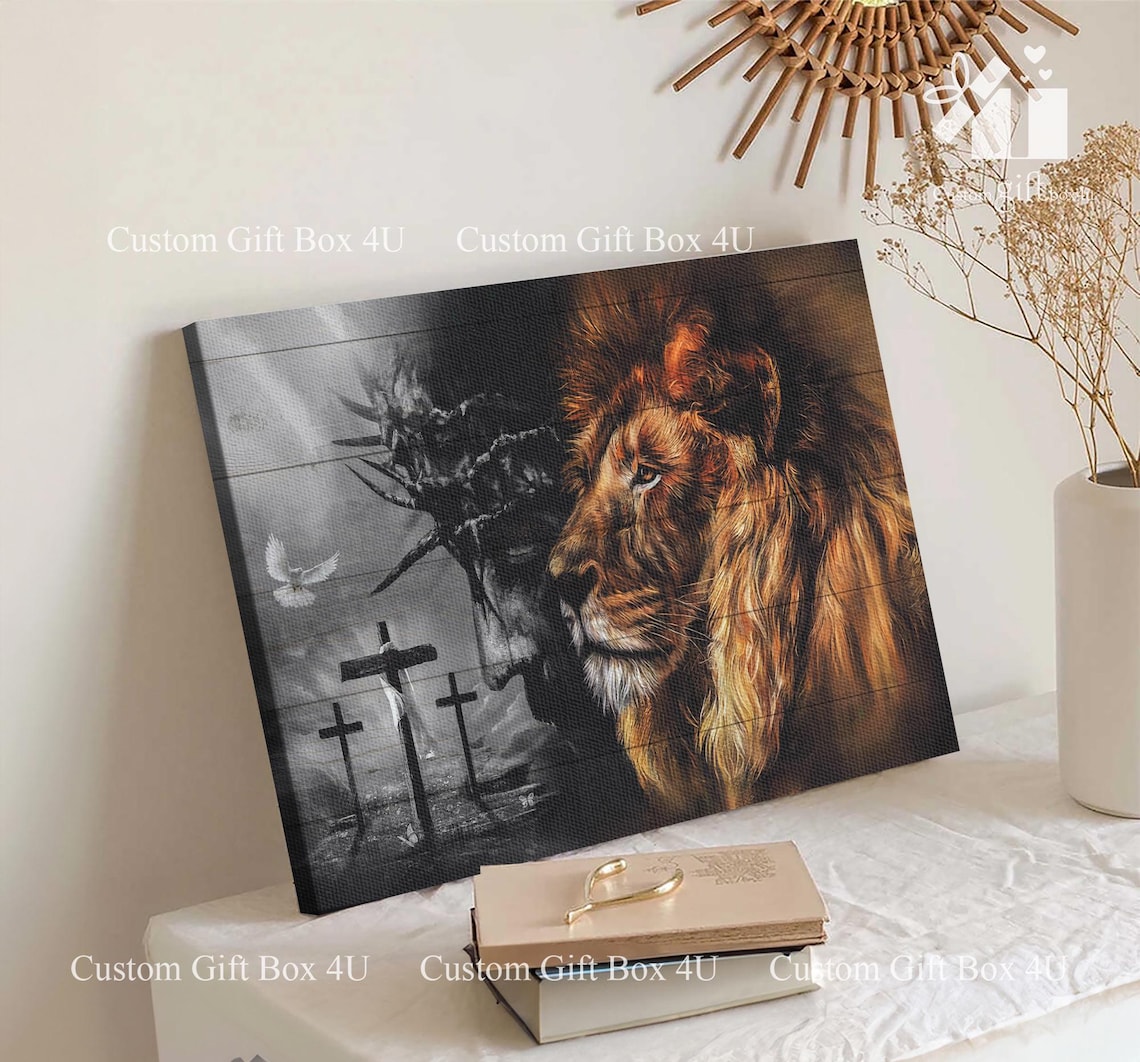 Lion Of Judah With Crucifixion Scene And Dove Christian Poster - Image 5