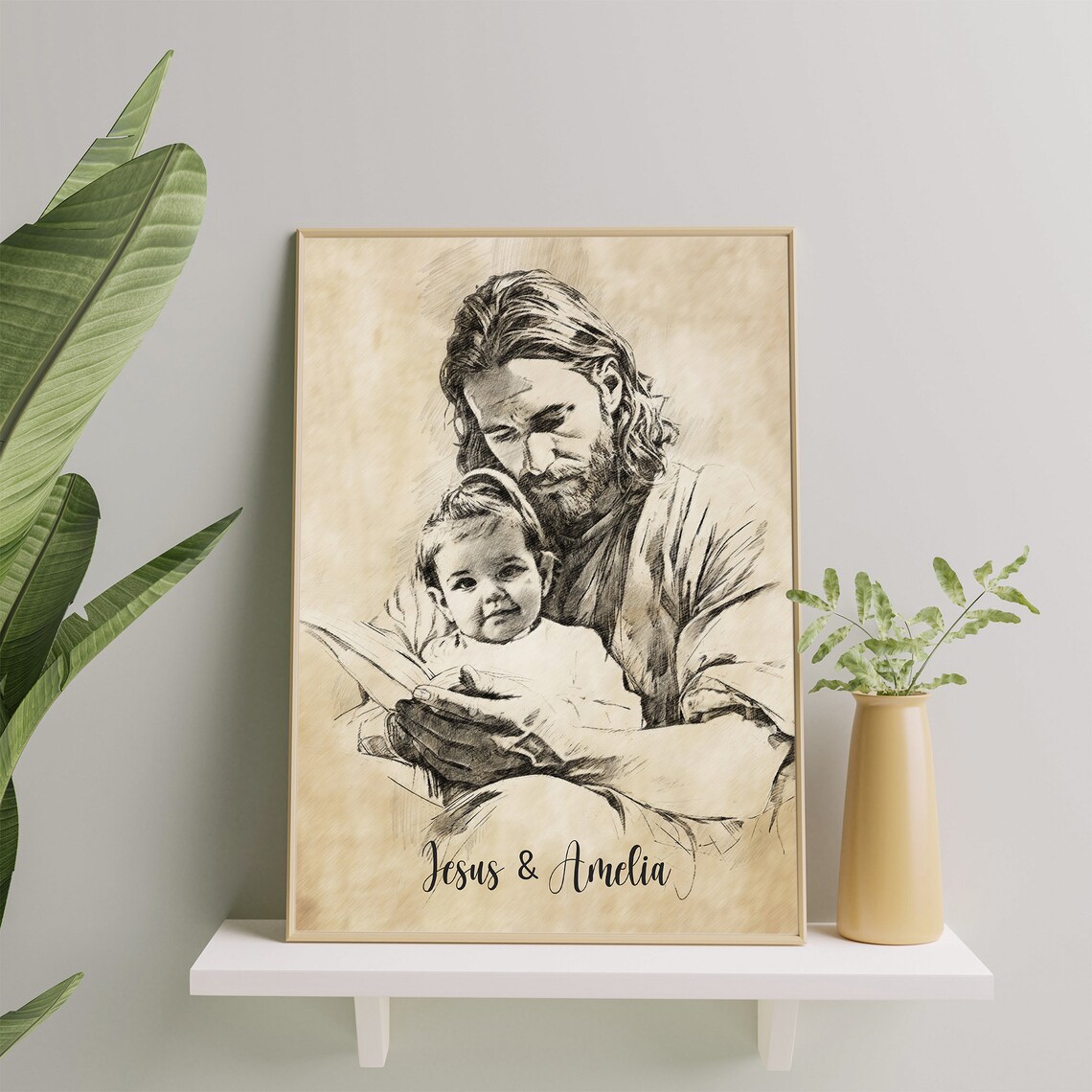Personalized Child Safe in God's Arms, Jesus Print - Image 4