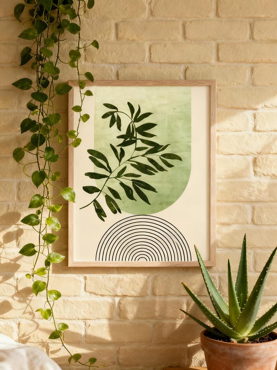Green Botanical Abstract Wall Art Print Minimalist Plant Poster Modern Nature Home Decor Scandinavian Boho