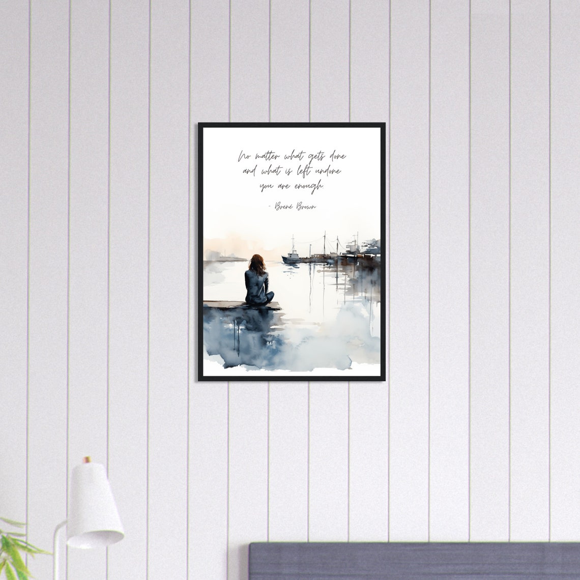 Brene Brown You Are Enough Quote Woman Harbor Dock Watercolor Poster - Image 4