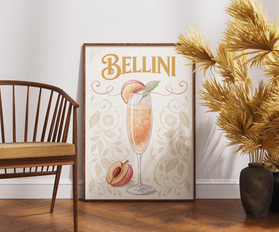 Vintage Bellini Peach Cocktail Retro Italian Bar Chic Drink Art Poster
