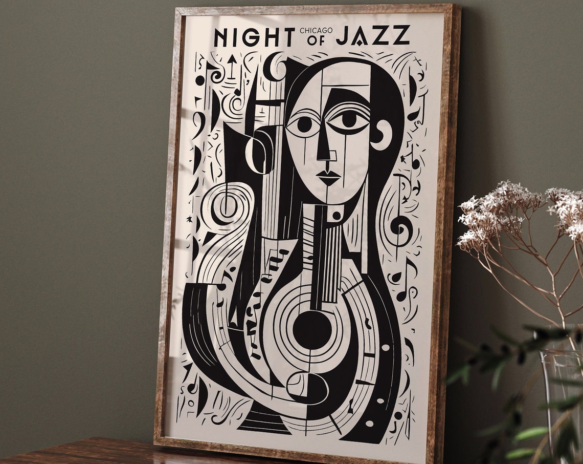 Retro Cubist Music Art Poster Vintage Jazz Music Festival Wall Art Night Of Jazz Picasso Inspired Art Music Lovers Gift Modern Home Art - Image 6