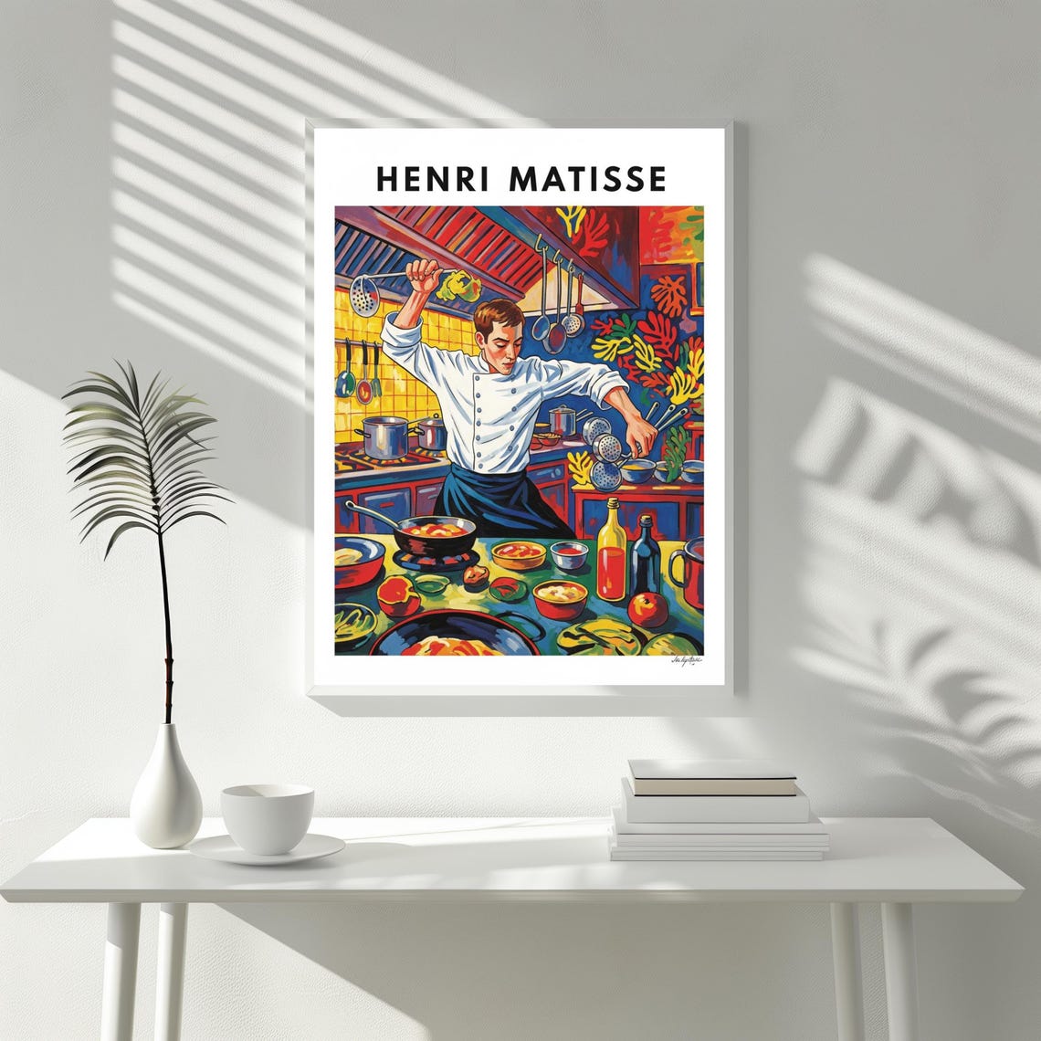 Matisse Style Chef Cooking in Vibrant Colorful Kitchen Art Poster