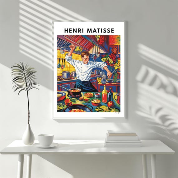 Henri Matisse Style Chef Kitchen Art Inspired Painting Abstract Wall Decor Matte Print Colorful Home Decorenergetic