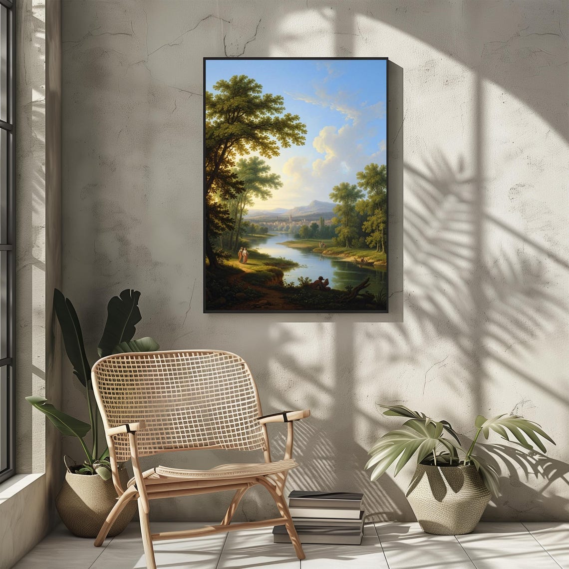 Serene River Valley Classical Style Landscape Painting Art Print