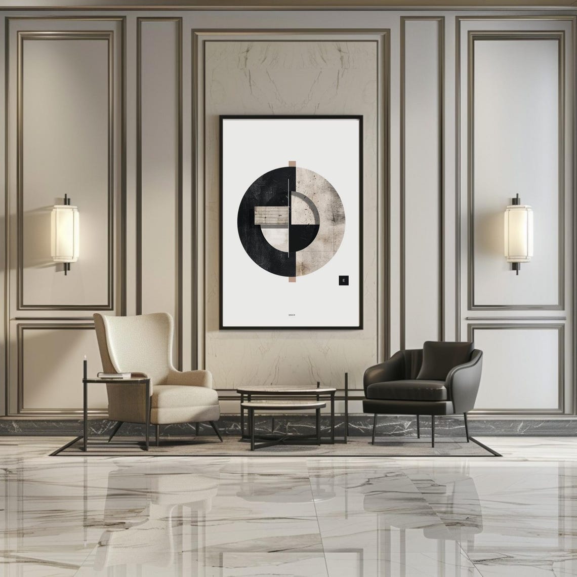 Vana Black Beige Textured Geometric Circle Abstract Minimalist Print