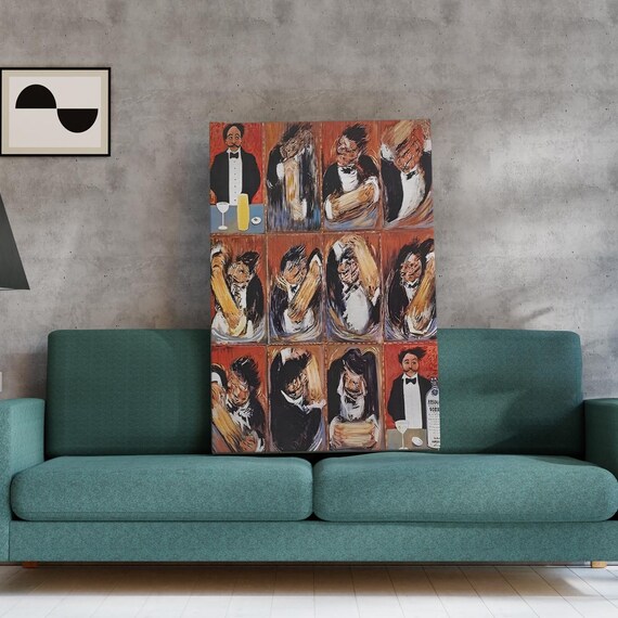 Drunk Man Funny Art Print Expressionist Bar Scene Canvas Humorous Drinking Wall Colorful Alcohol Lover Gift Bartender Decor