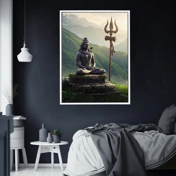 Lord Shiva Meditation Canvas Art Spiritual Himalayan Landscape Serene Hindu God Artwork Yoga Zen Inspired Wall Decor