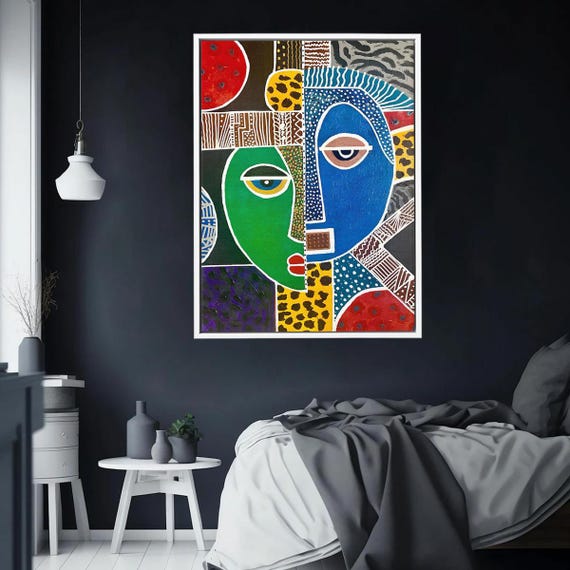 Colorful African Abstract Face Art Print Ethnic Tribal Wall Modern Geometric Canvas Afroinspired Bold Color Home Decor
