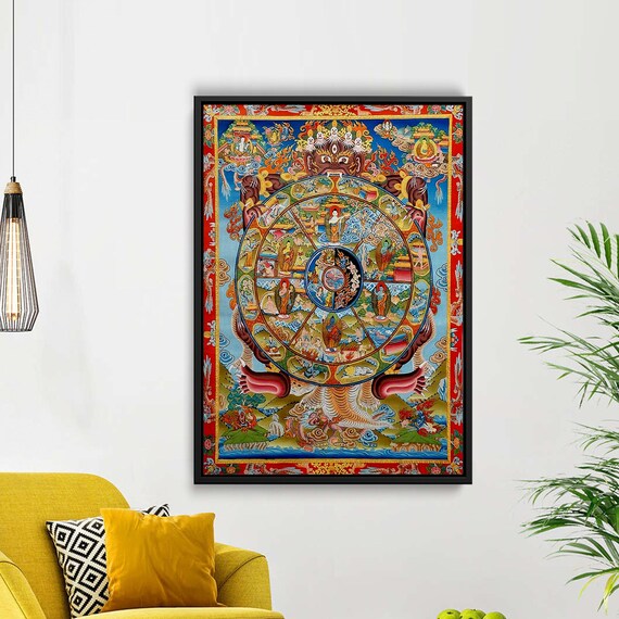 Vibrant Bhavachakra Wall Art Wheel Of Life Buddhist Poster Tibetan Karma Cycle Thangka Samsara Mandala Spiritual Decor