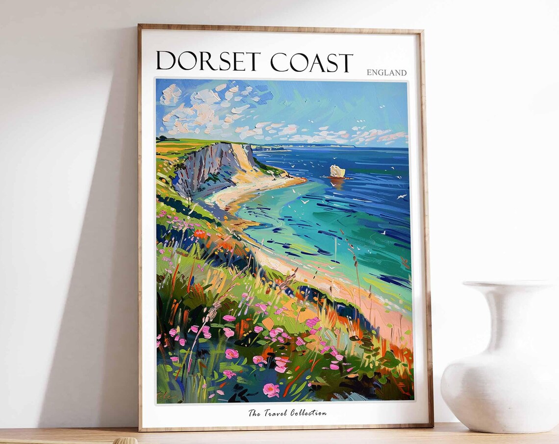 Dorset Coast Travel Poster, England Coastal Art