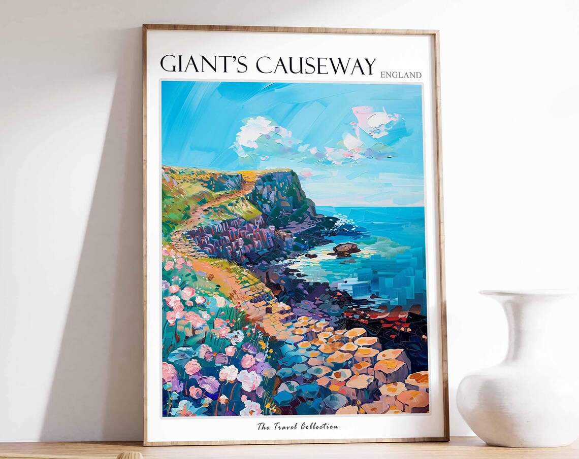 Giants Causeway Poster England Travel Print Giants Causeway Travel Art Giants Causeway Wall Art England Travel Giants Causeway Art
