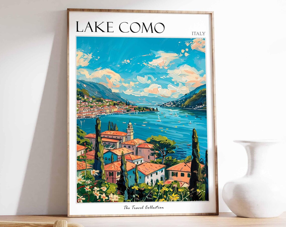 Lake Como Italy Wildflowers Lake Panorama Village Travel Poster