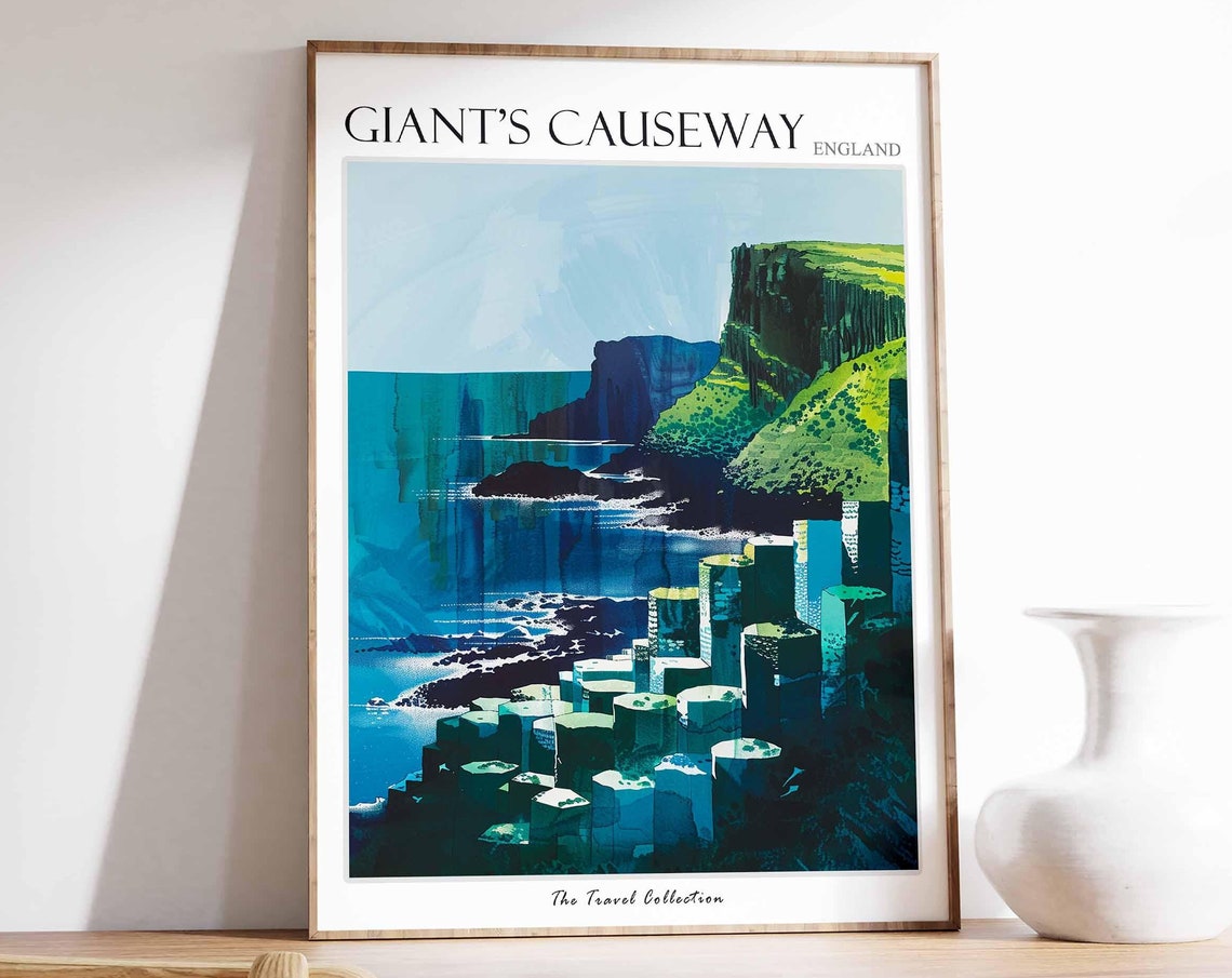 Giants Causeway Poster England Travel Print Giants Causeway Travel Art Giants Causeway Wall Art England Travel Giants Causeway Art