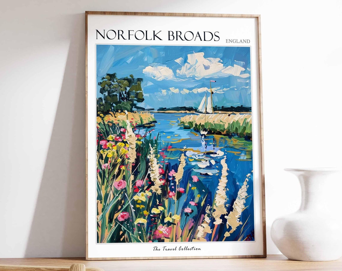 Norfolk Broads Poster England Travel Poster Countryside Poster English Countryside Norfolk Broads Travel Print Countryside Travel Print