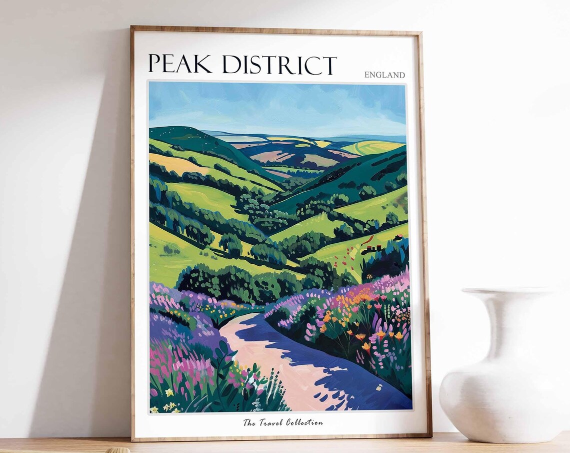 Peak District Purple Wildflower Country Lane Scenic Travel Poster