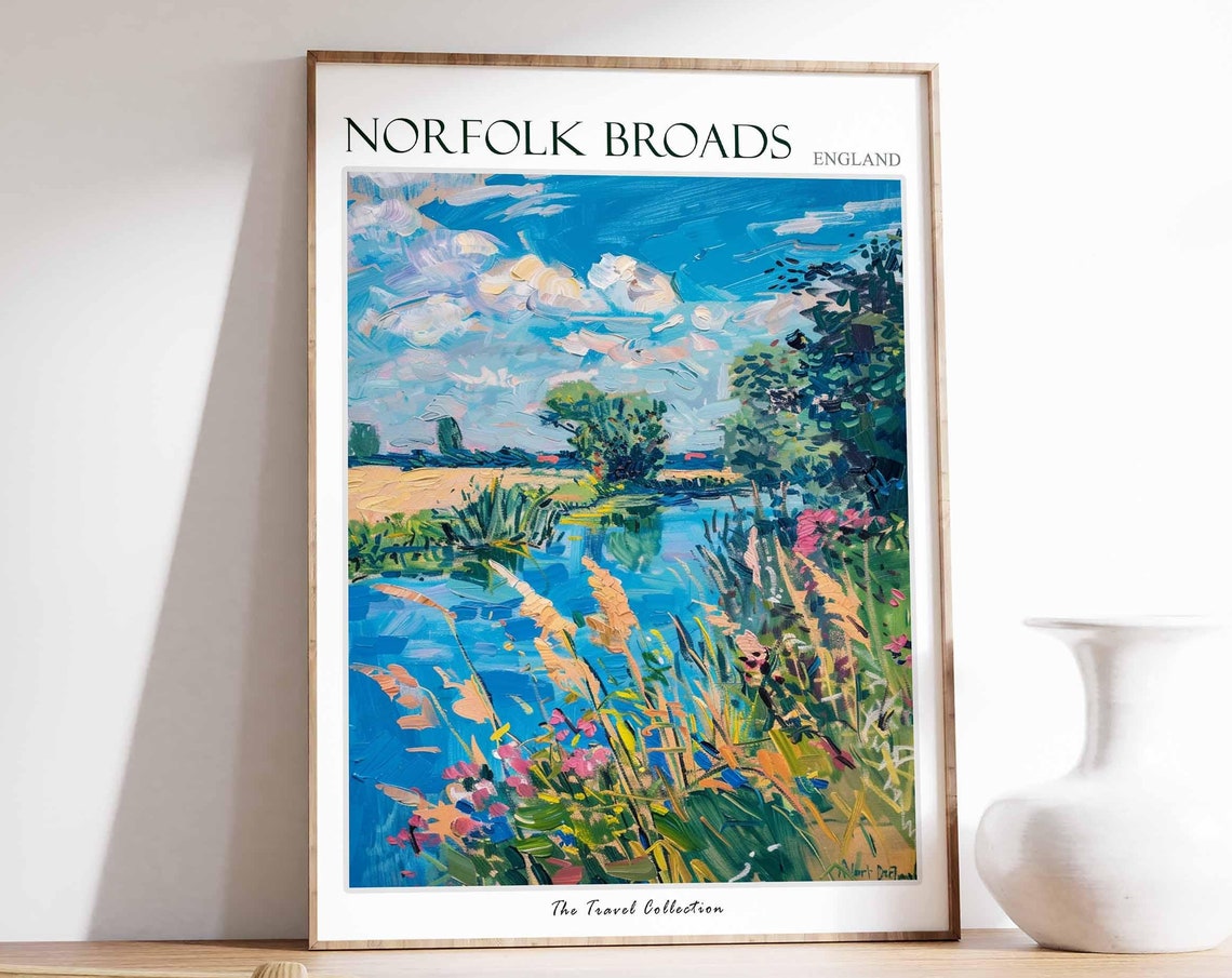 Norfolk Broads Poster England Travel Poster Countryside Poster English Countryside Norfolk Broads Travel Print Countryside Travel Print