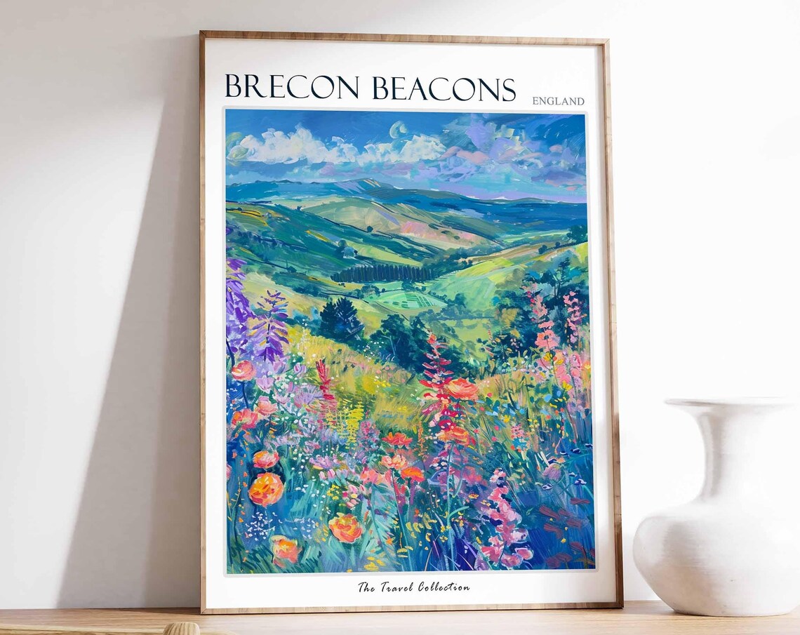 Brecon Beacons Rolling Hills Wildflower Meadow Travel Poster