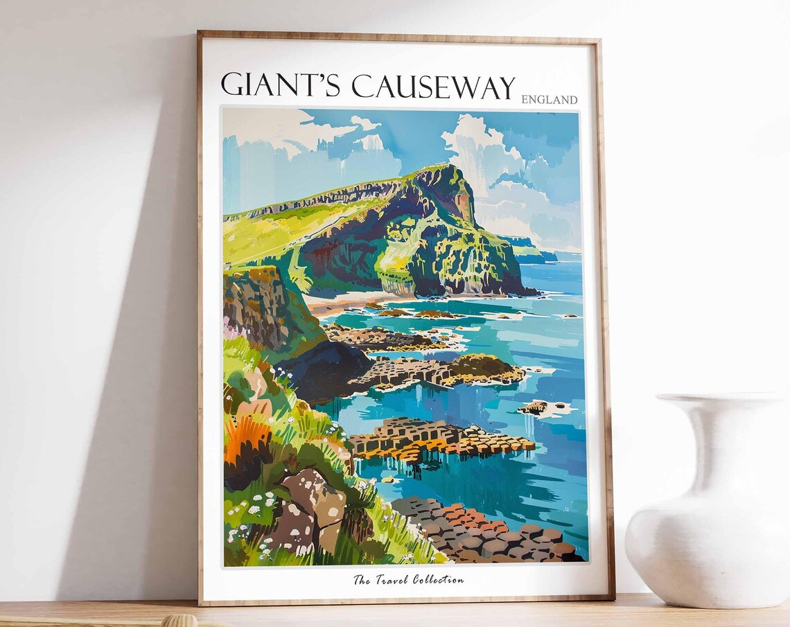Giants Causeway Cliffs Bay Blue Ocean Column Rocks Scenic Poster
